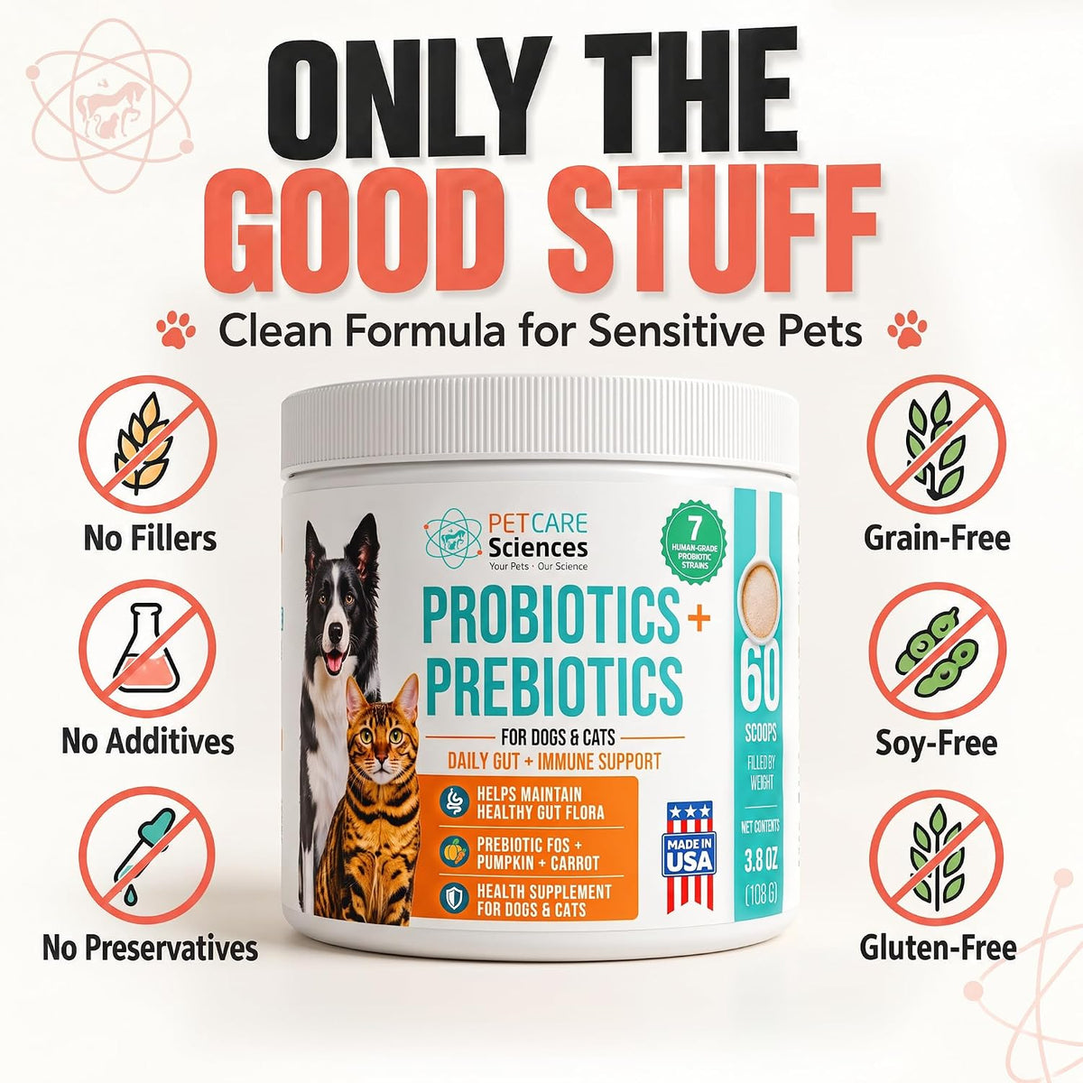 Probiotics + Prebiotics for Dogs and Cats – 60 Scoops