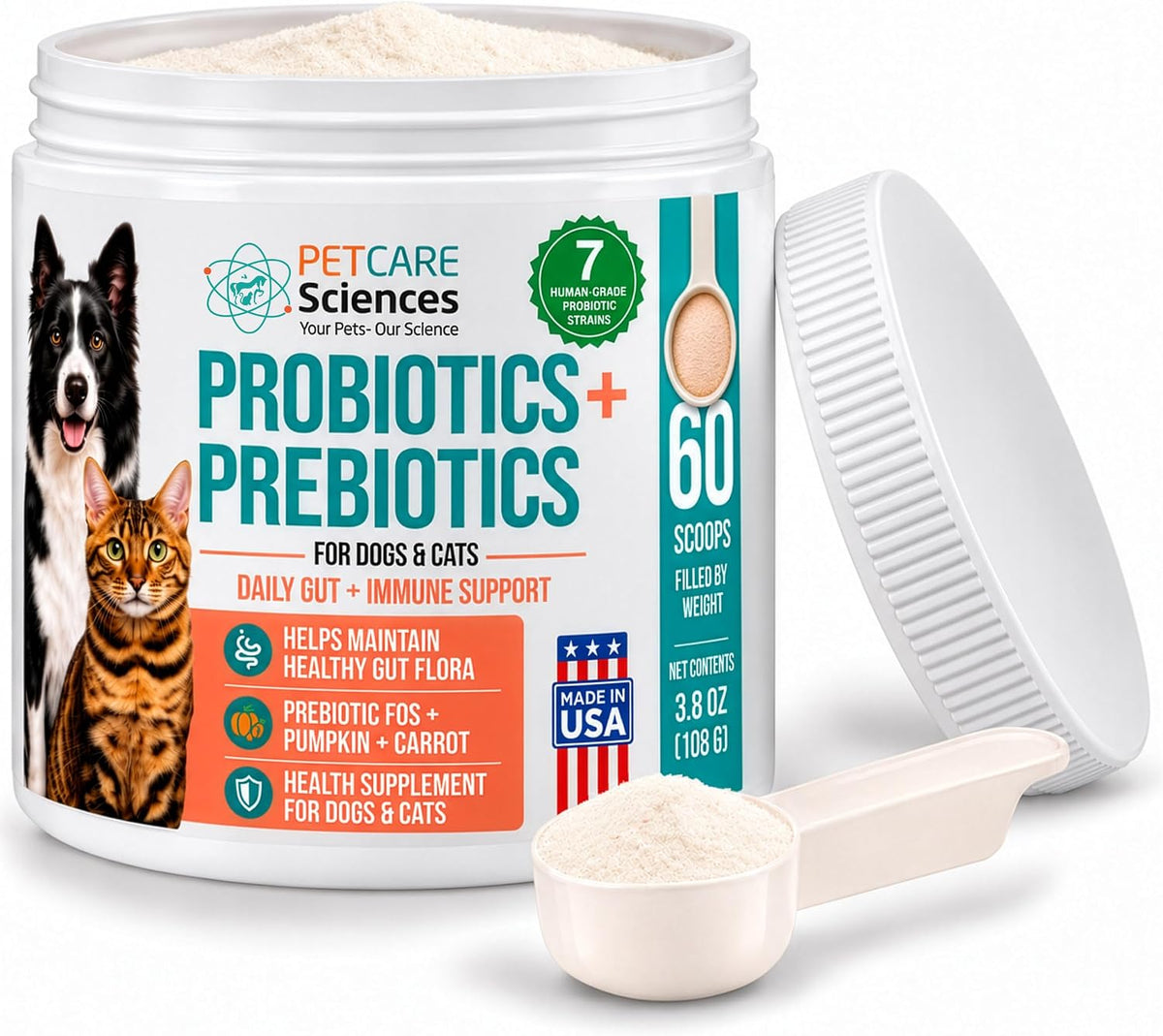 Probiotics + Prebiotics for Dogs and Cats – 60 Scoops