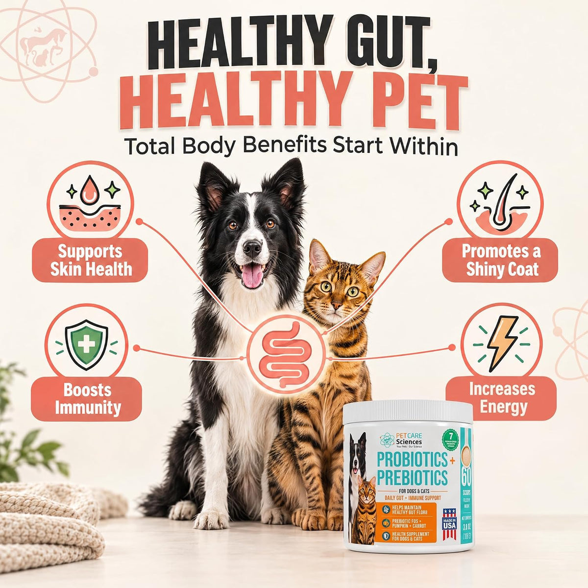 Probiotics + Prebiotics for Dogs and Cats – 60 Scoops
