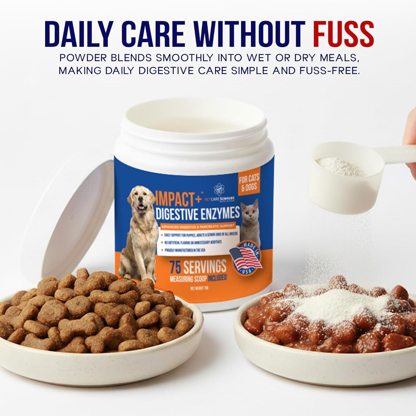 PET CARE Sciences Impact Digestive Enzymes for Dogs & Cats | 75 Servings | Enzyme Powder for Digestion | Pancreatic Enzymes for Dogs & Cats | Digestive, Weight & Pancreatic Issues | Made in The USA