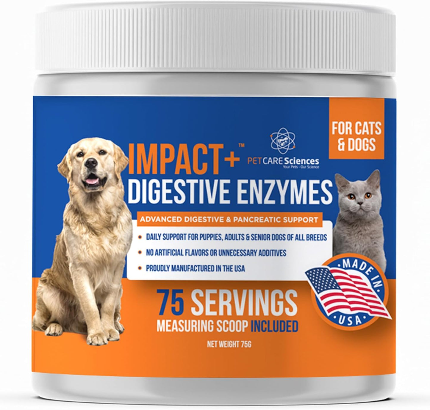 PET CARE Sciences Impact Digestive Enzymes for Dogs & Cats | 75 Servings | Enzyme Powder for Digestion | Pancreatic Enzymes for Dogs & Cats | Digestive, Weight & Pancreatic Issues | Made in The USA